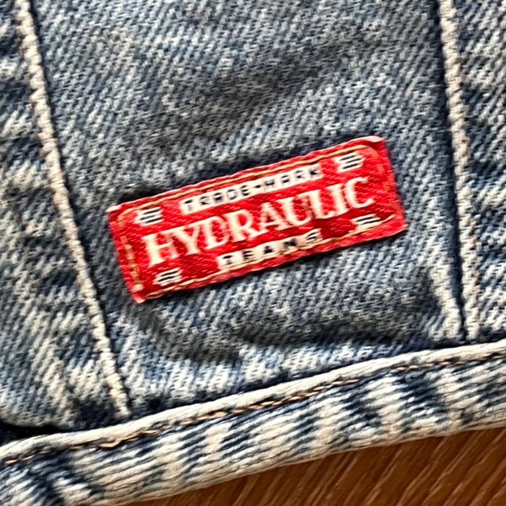 Hydraulic Jeans Vest - Superman Hand Applique Repurposed Jeans - Picture 10 of 12